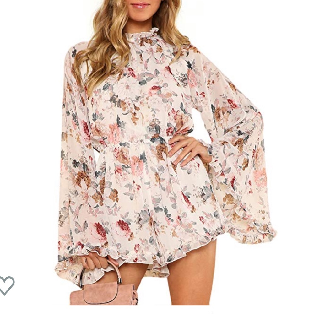 NWT Romwe Women’s Floral Romper with Bell Sleeves